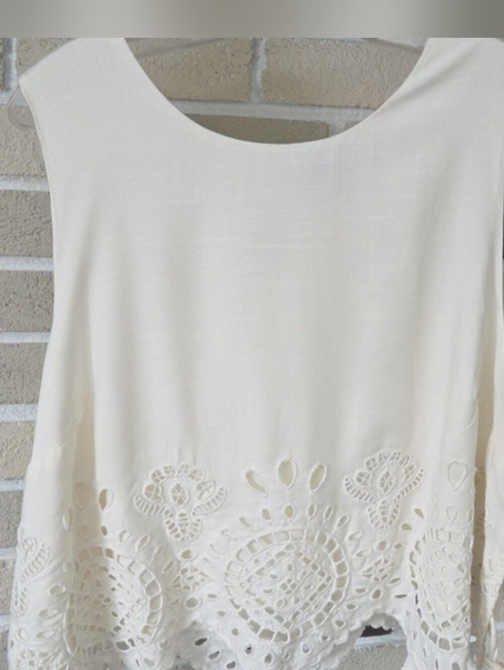 Cream Eyelet Lace Trim Women's Top NWT